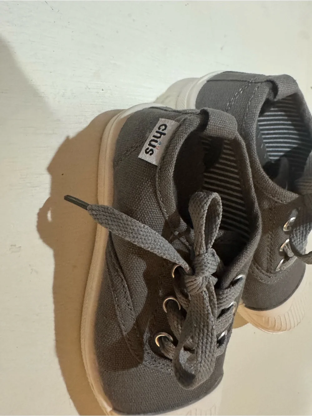 Kids Gray Canvas Lace-Up Sneakers with White Toe Cap